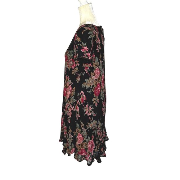 Vintage 90s Liz Claiborne Black Floral Sheer Dress Ruffle Hem Size 6 Grunge - Picture 7 of 8